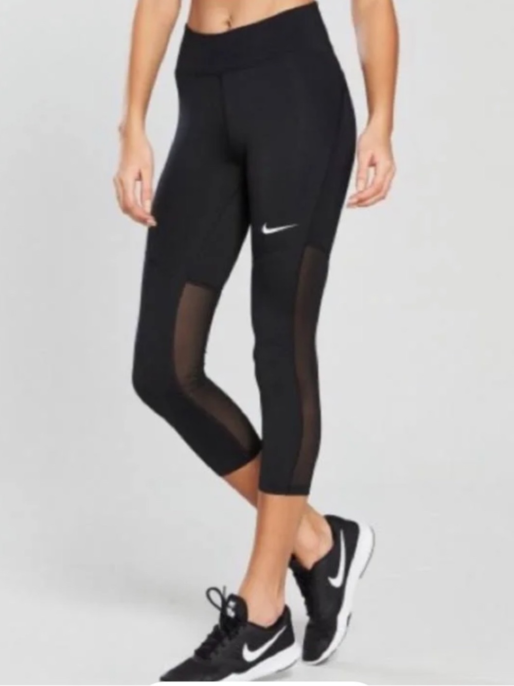 Nike Black Mesh-Panel Cropped Leggings with zip pocket